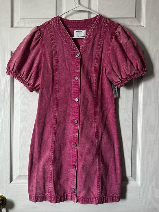 Old Navy Other - Denim Button Down Dress with Puff Sleeves in Pink Wash